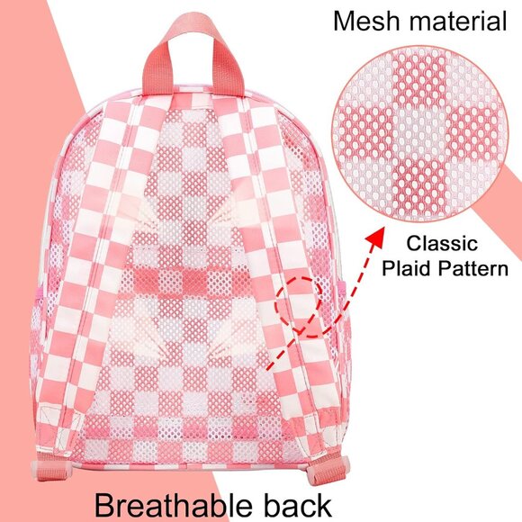 New Beautiful Pink White Clear Small Backpack for Girls, Women's (12x12x6) - Picture 3 of 9